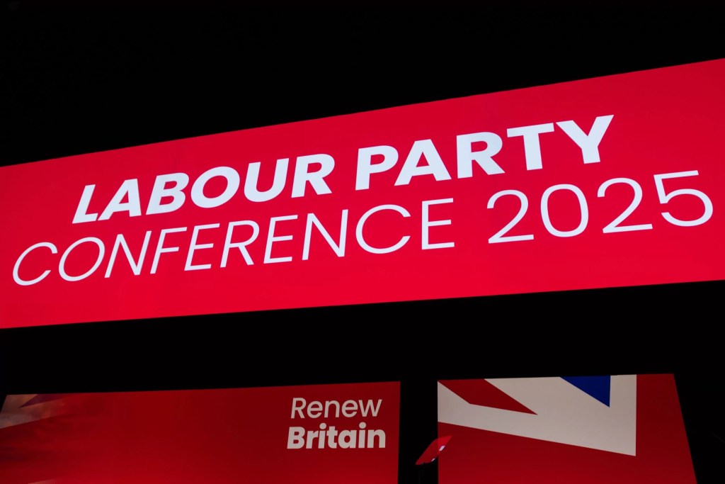 Labour party conference sign. Photo by Milo Chandler/Alamy Live News
